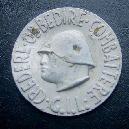 Italy Mussolini G.I.L. Italian Fascist Youth Badge No Pin