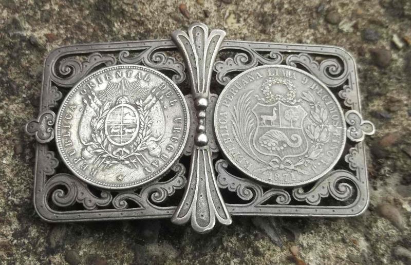 Antique South American Silver Coin Ladies Belt Buckle