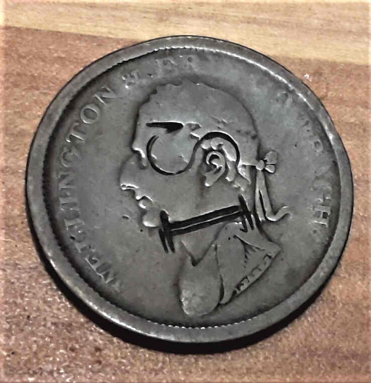 Duke of Wellington Irish Penny token Dublin 1816 Overstamped