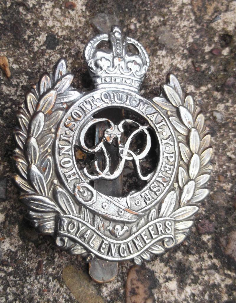 British Army Royal Engineers RE GVIR Cap Badge Plated