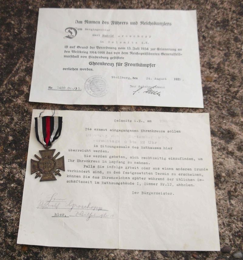 German Hindenburg Cross with Citation and Preliminary Letter