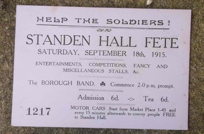 British WW1 Fundraising for the Soldiers Fete Ticket 1915 Standen Hall