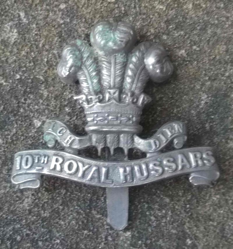British Army 10th Royal Hussars Cap Badge Plated