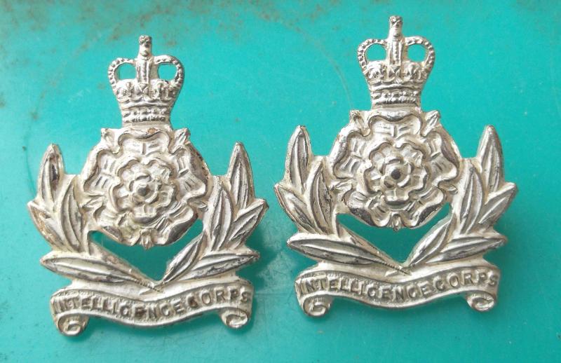 British Army Intelligence Corps Officers Collar Badges Pair Maker Marked
